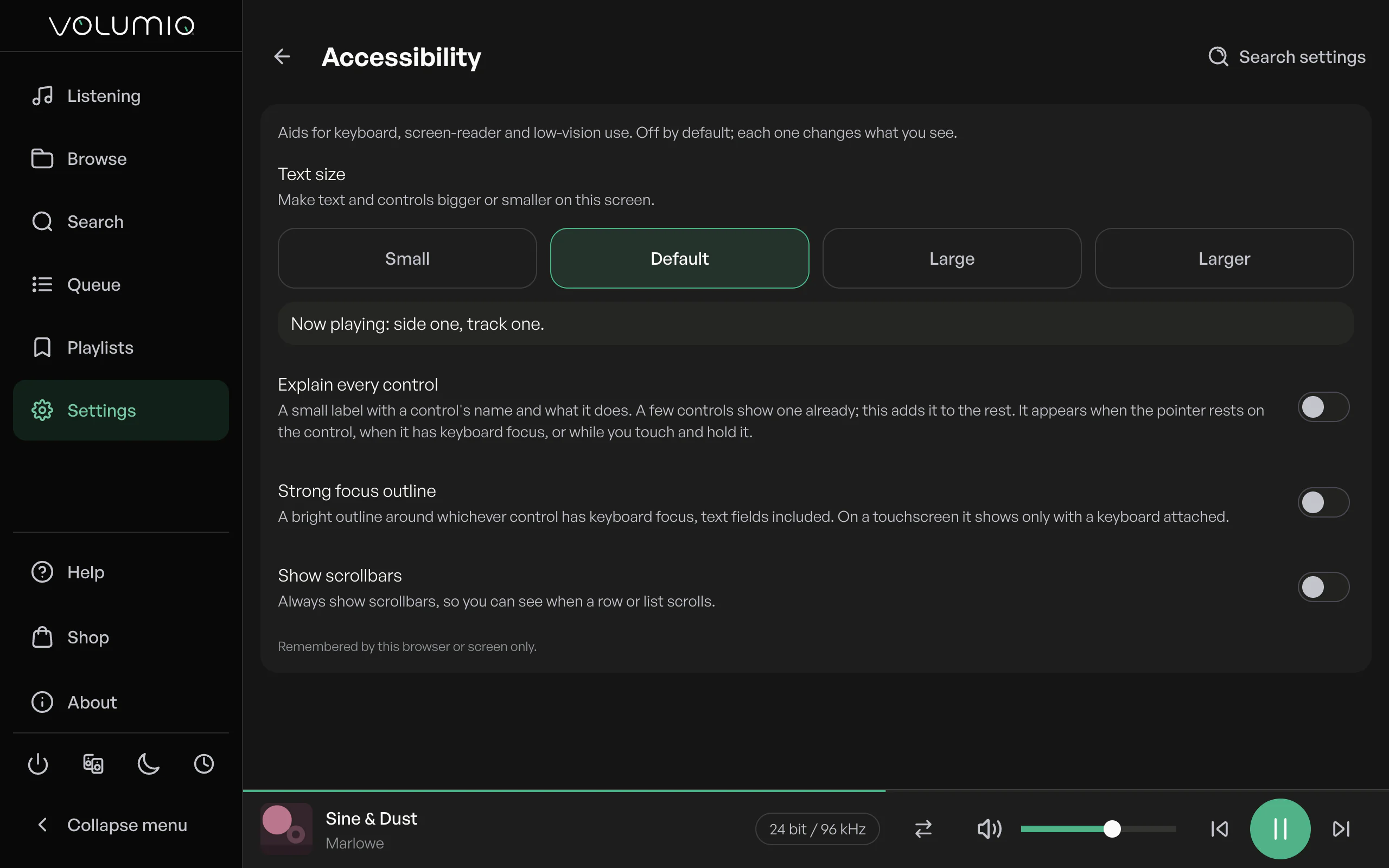 Les réglages d’Accessibilité de Nova.