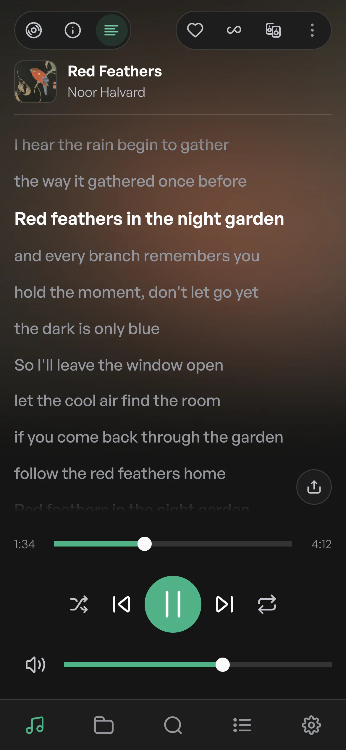 La vue des paroles de Nova sur un téléphone.