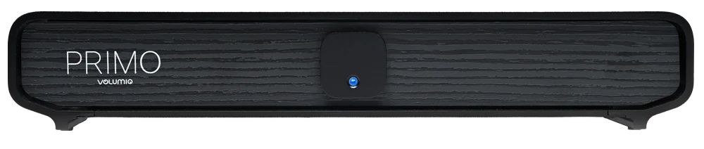 Primo V3 from the front, black with a wood-textured panel and a black button.